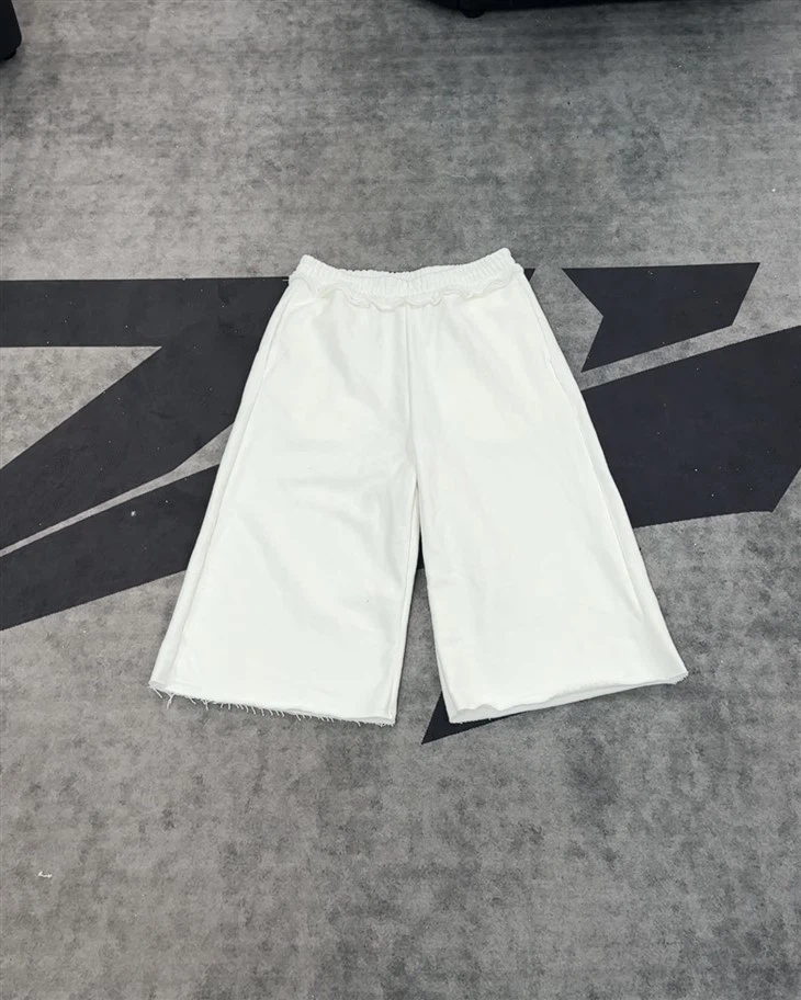 卸売OEMコットンショーツライトホワイトフリルキュロット弾性ウエストワイドレッグKornit DTGプリント